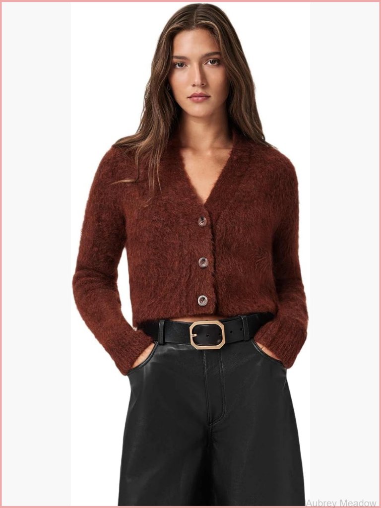 Womens Cardigan Sweater Long Sleeve Mohair Wool Blend